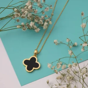 Dainty Four Leaf Clover Necklace – Black Colour