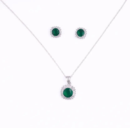 Green Emerald Colour Necklace Set Silver Plated