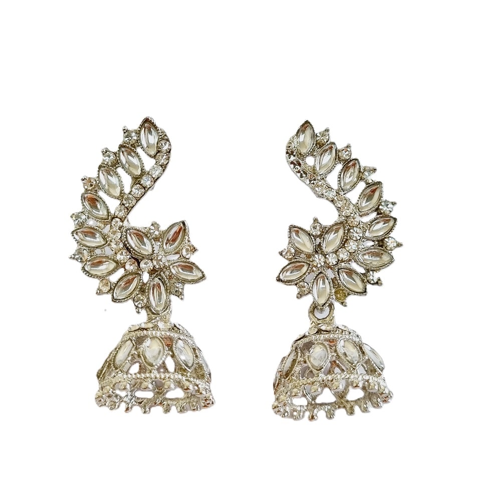 Fancy Silver Oxidised Kundan Earrings