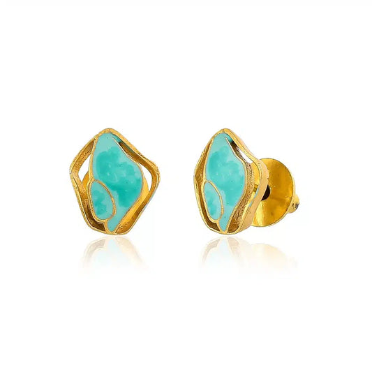 Green Coloured Enamel Small Studs Earrings