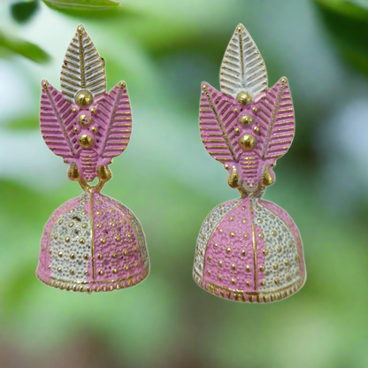 Pink and White Color Floral Jhumki