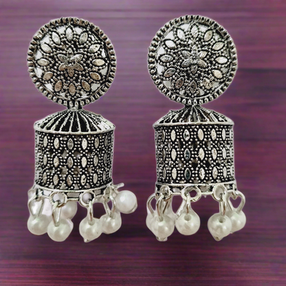 Oxidised Silver Hanging Jhumki With Ghungroo