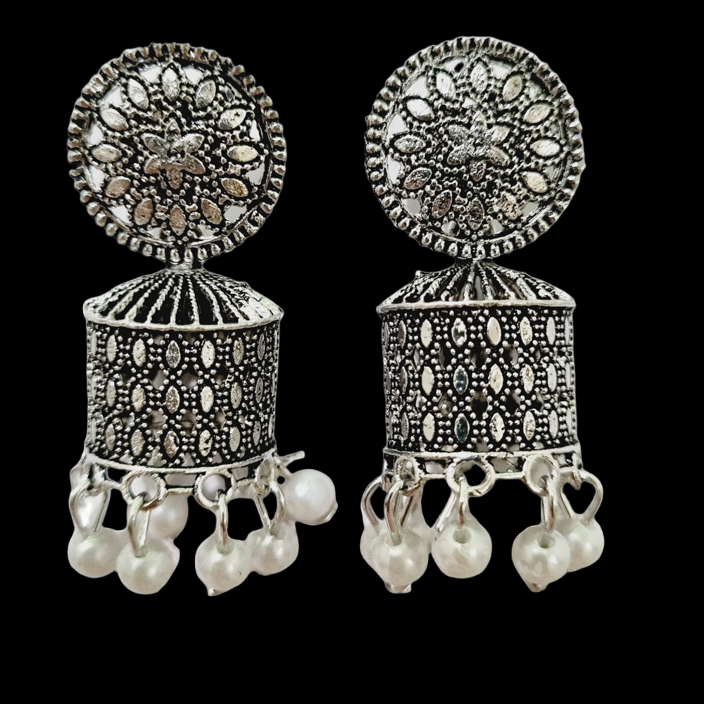 Oxidised Silver Hanging Jhumki With Ghungroo