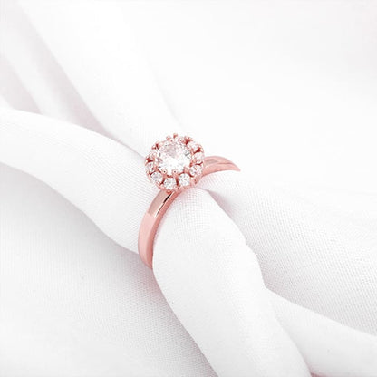 Round Halo Solitaire Ring Rose Gold