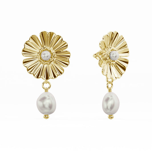 SunFlower Pearl Gold plated Earring - Silvercliv