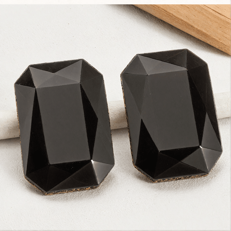 Black Solitaire Octagon Stud Earrings (Non Crystal)