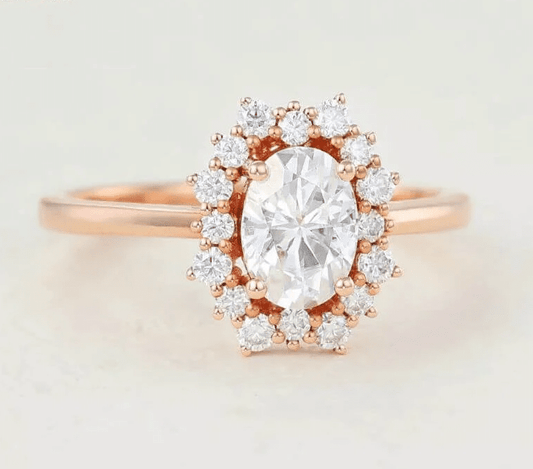 Oval Halo Solitaire Ring Rose Gold