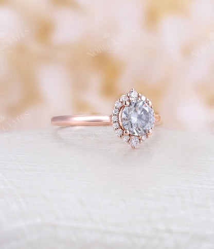 Oval Halo Solitaire Ring Rose Gold