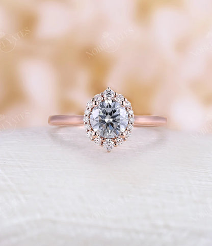 Round Halo Solitaire Ring Rose Gold