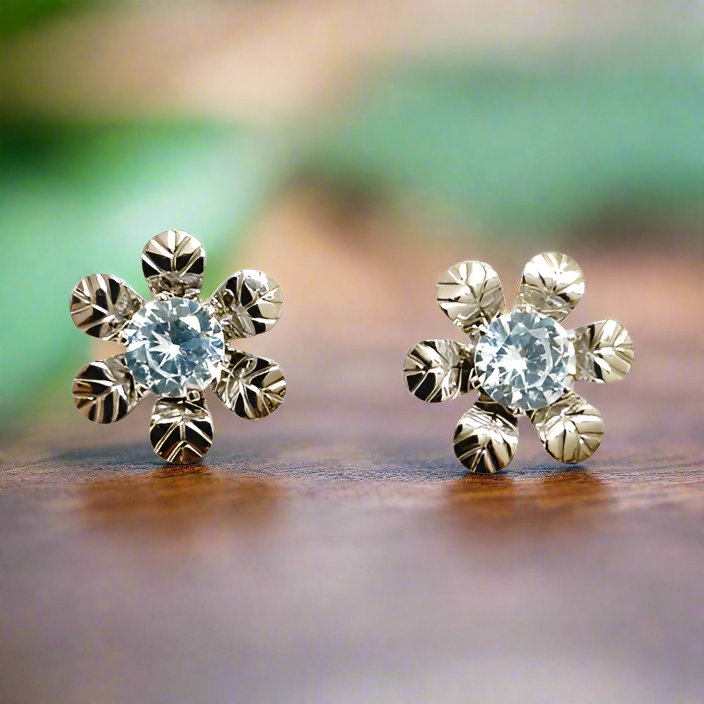 American Diamond Stud Solitaire Floral Earrings