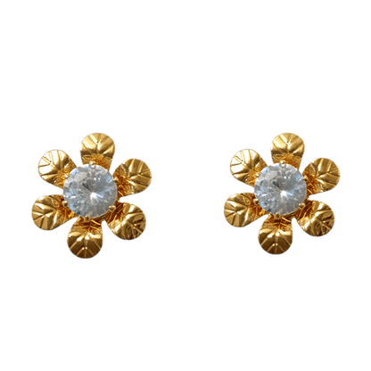 American Diamond Stud Solitaire Floral Earrings