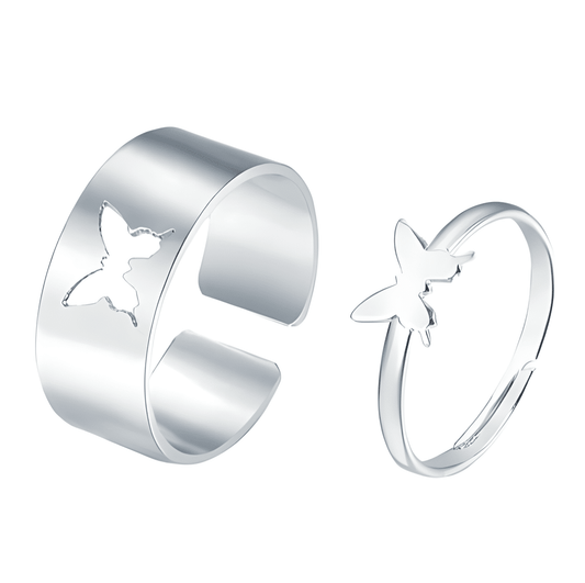 Butterfly Couple Rings Set - Adjustable Free Sizes