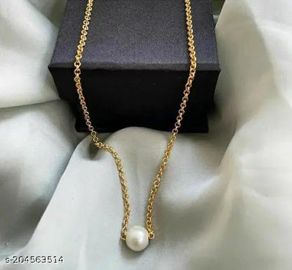 Fresh White Pearl (Moti) Pendant With Gold-Plated Chain