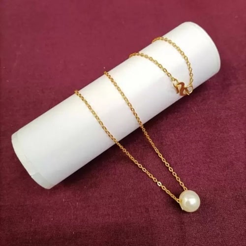 Fresh White Pearl (Moti) Pendant With Gold-Plated Chain