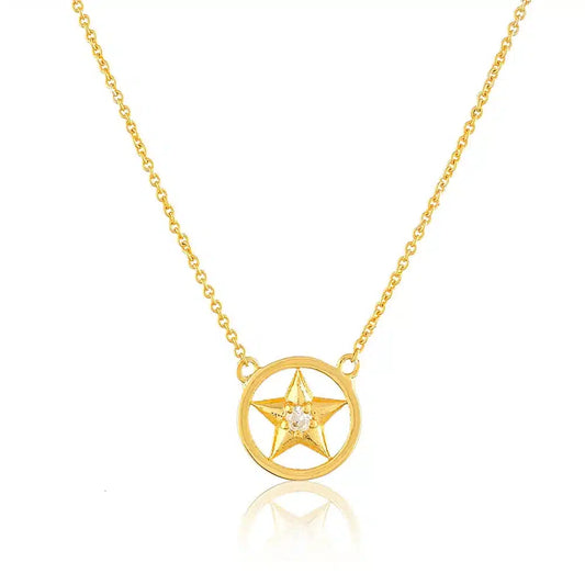 Star Circle Necklace With American Diamond Stone