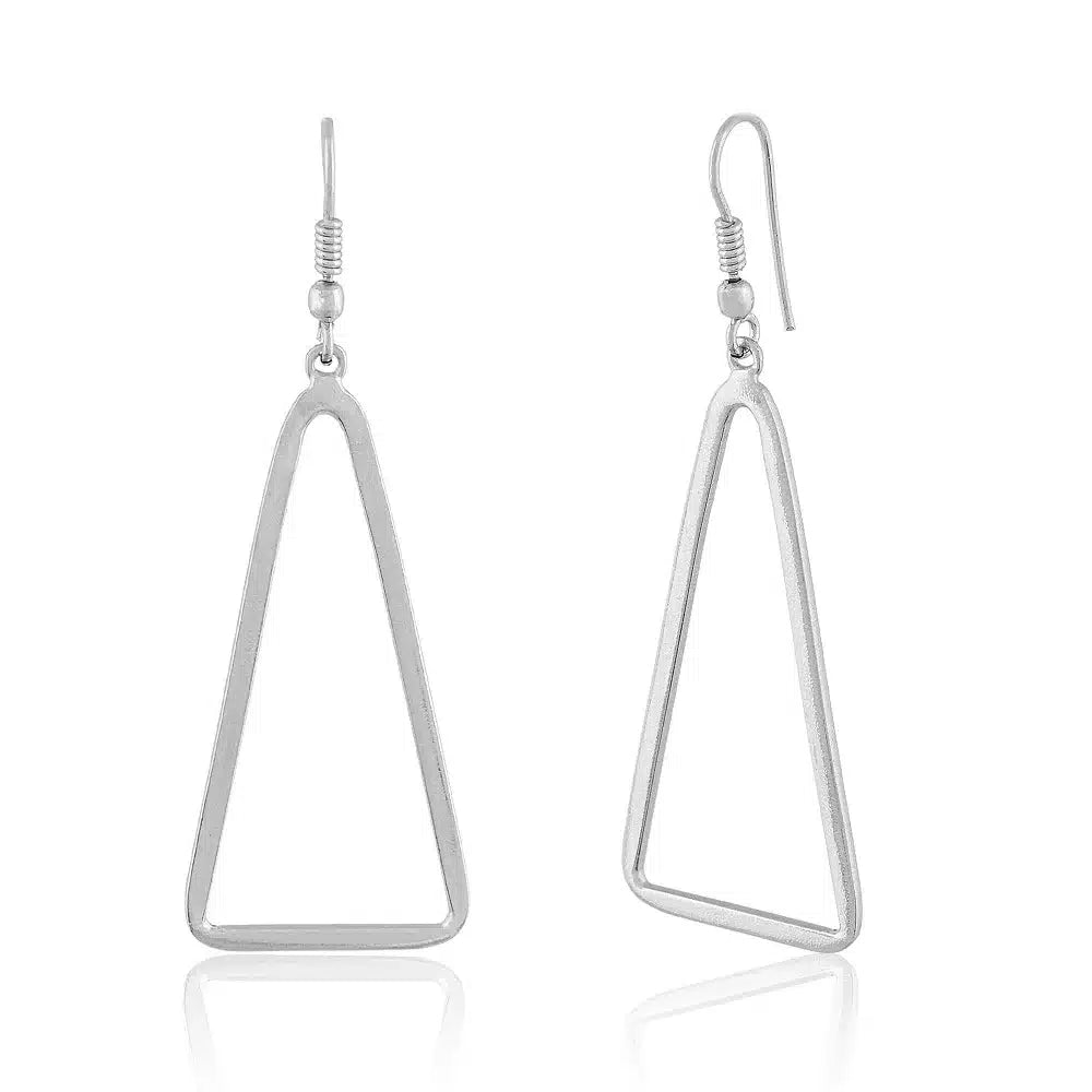 Large Geometric Triangle Earrings - Silver Plated