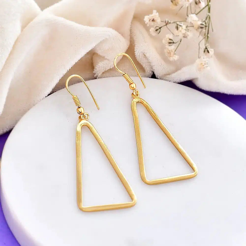 Large Geometric Triangle Shape Earrings - Gold
